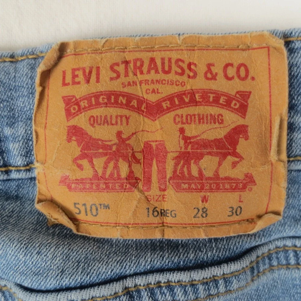 Levis 510 Jeans Girls 16 Reg (Actual 28x29) Blue Skinny Fit Stretch Light Denim